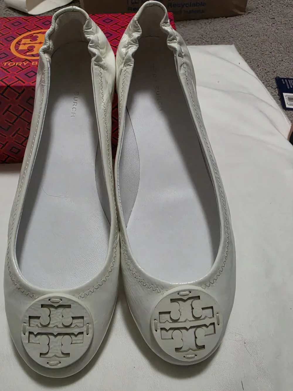 Tory Burch Minnie Travel Ballet Leather Logo, Soft Patent Leather